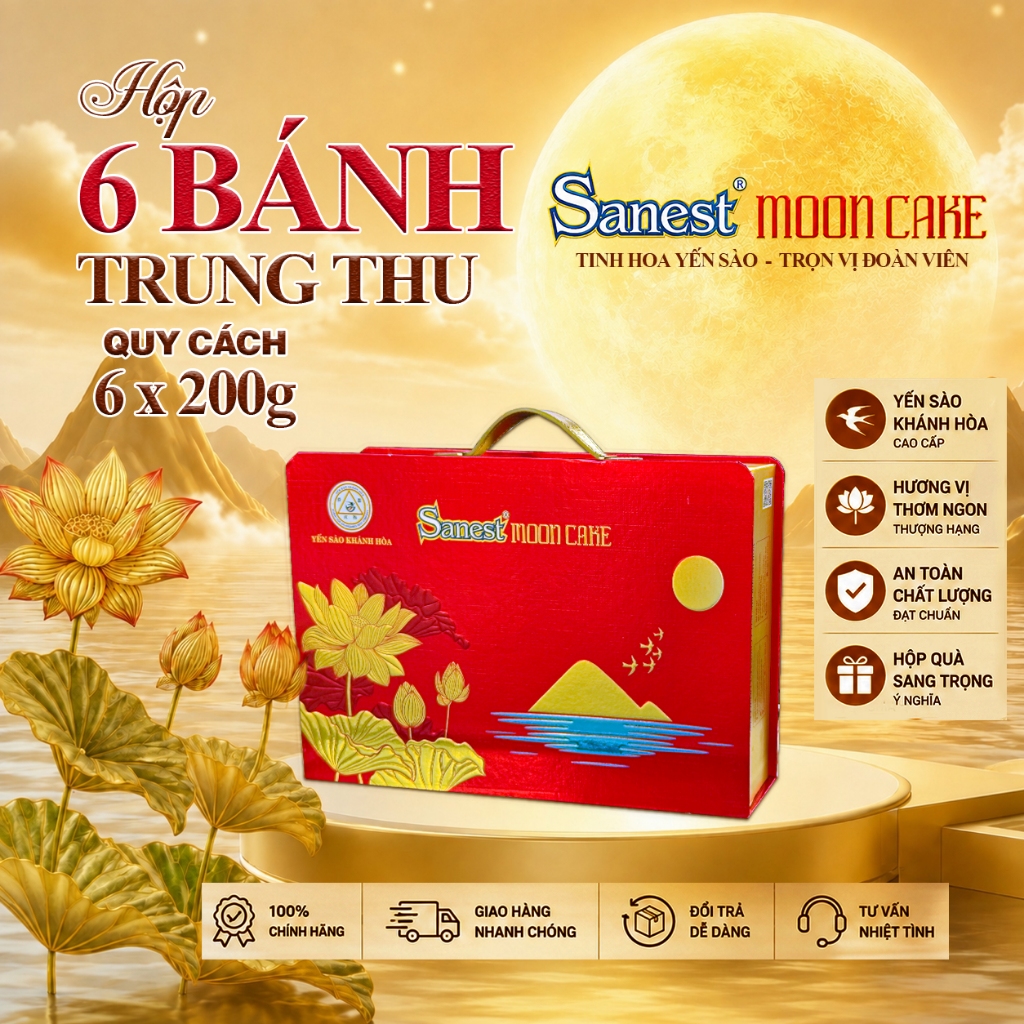 Bánh Trung Thu Sanest Moon Cake Yến Sào Khánh Hòa Hộp 6 bánh 200g Hộp Quà Trung Thu Cao Cấp | Shopee Việt Nam