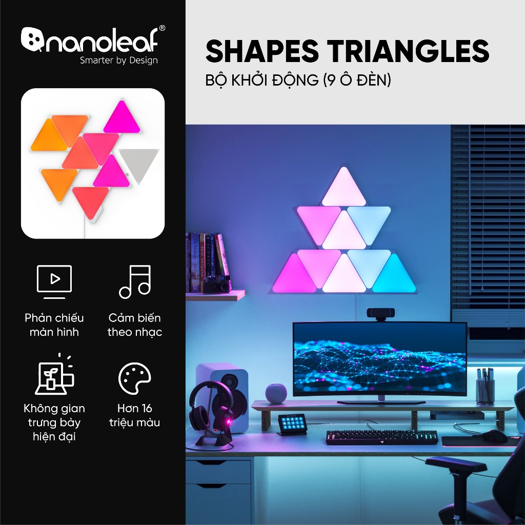 Đèn Nanoleaf Shapes Triangle LED RGB 16 Triệu Màu lắp ghép thông minh - Bộ Khởi Động 9 ô đèn | Shopee Việt Nam
