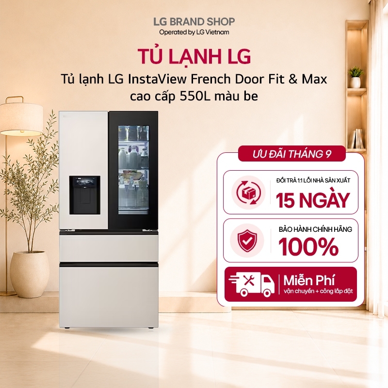 [ Chỉ giao Bắc/ Nam] Tủ lạnh LG InstaView French Door Fit & Max cao cấp 550L màu be | Shopee Việt Nam