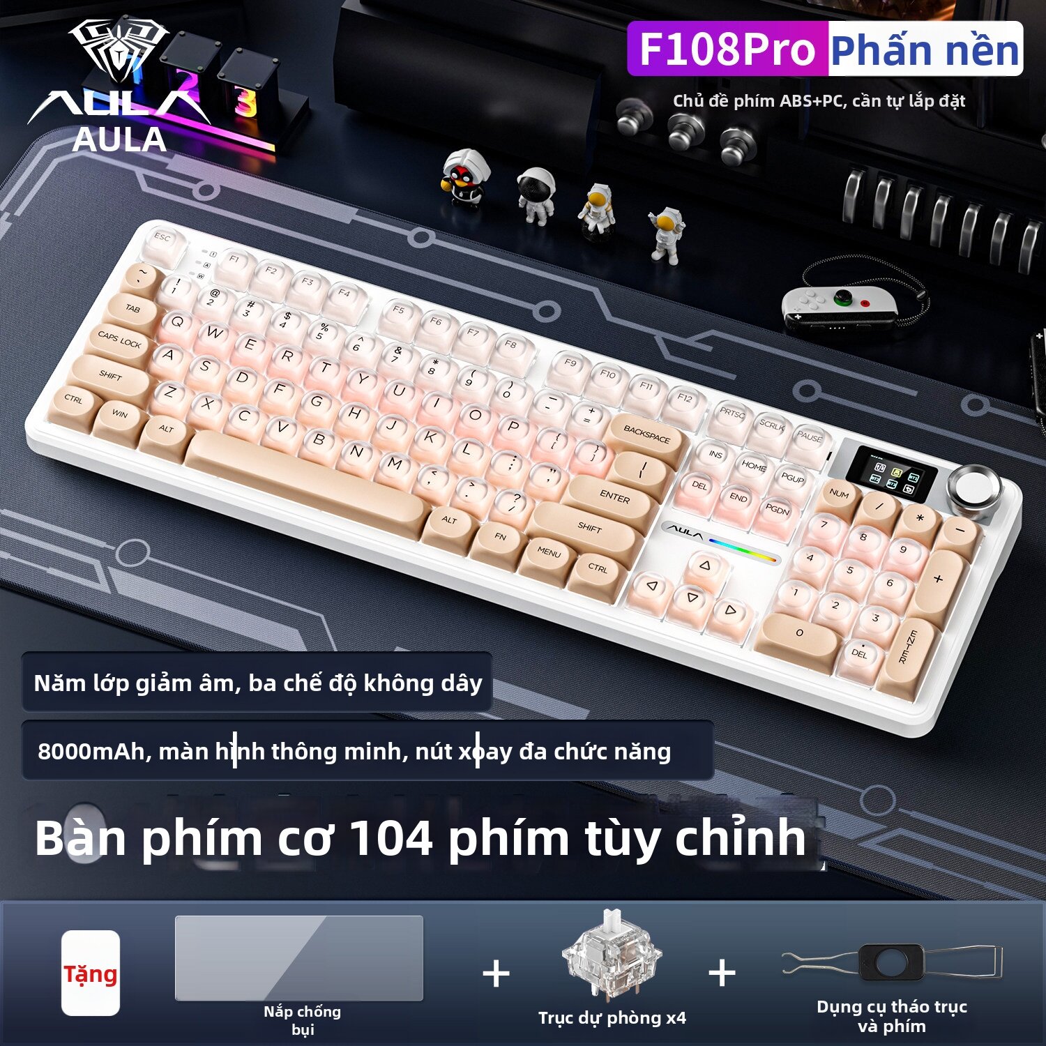 AULA | F108/F108pro Bàn phím cơ AULA F108pro chơi game tùy chỉnh màu kết nối Bluetooth 2.4 GHz và đèn RGB
