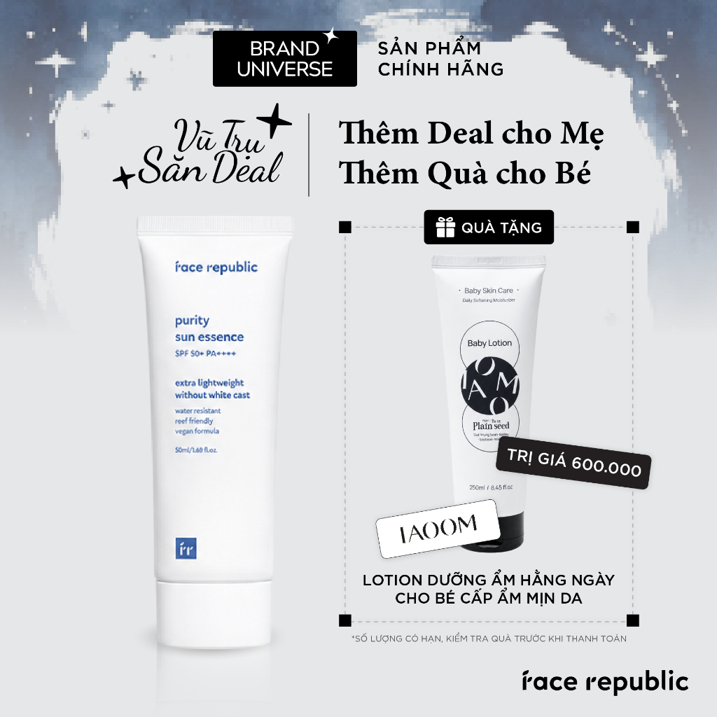 Kem Chống Nắng Dạng Essence Face Republic Purity Cấp Ẩm Phục Hồi Da SPF50+ PA++++ 40ml | Shopee Việt Nam