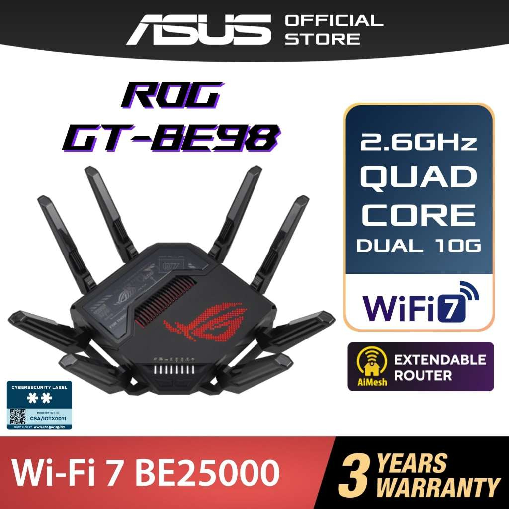 ASUS ROG Rapture GT-BE98 Quad Band BE25000 WiFi 7 Gaming Wireless Router dual 10G WAN GT BE98 | Shopee Malaysia