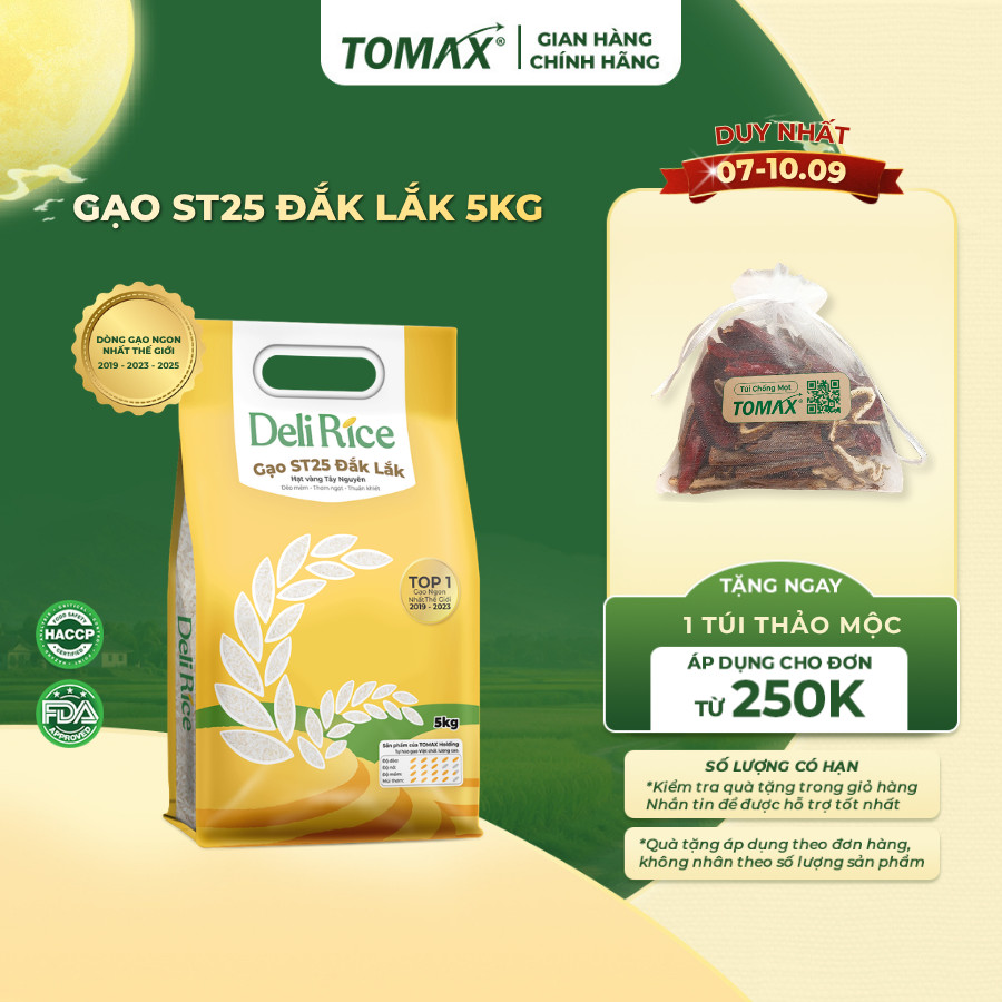 Gạo ST25 Deli Rice Túi 1kg & 5kg Thượng Hạng, Dẻo Thơm Tự Nhiên, Vị Ngon Hòa Quyện - TOMAX | Shopee Việt Nam