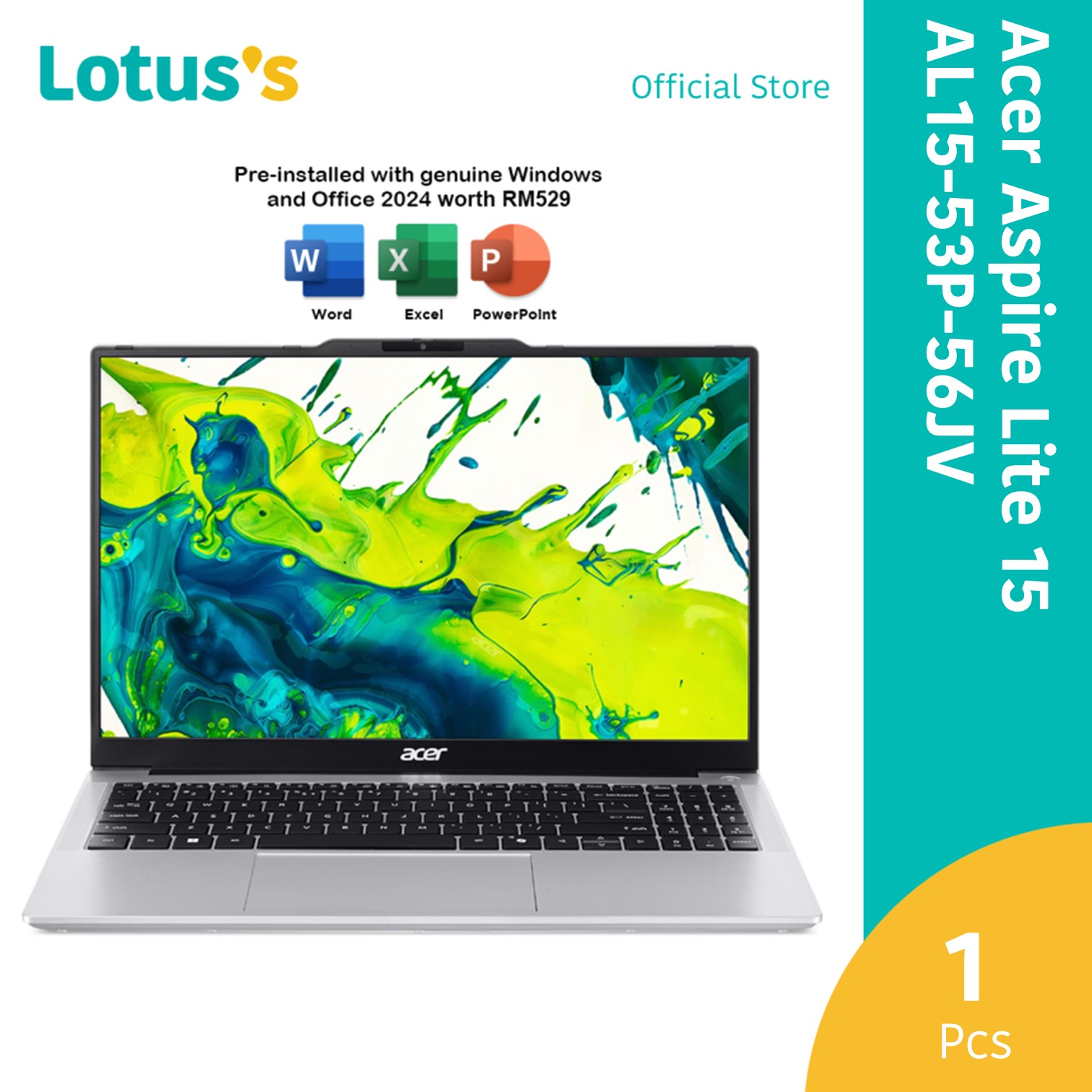 Acer Aspire Lite 15 AL15-53P-56JV 15.6" FHD Laptop Light Silver (C5-120U8GB512GBW11H&S+M365) SN