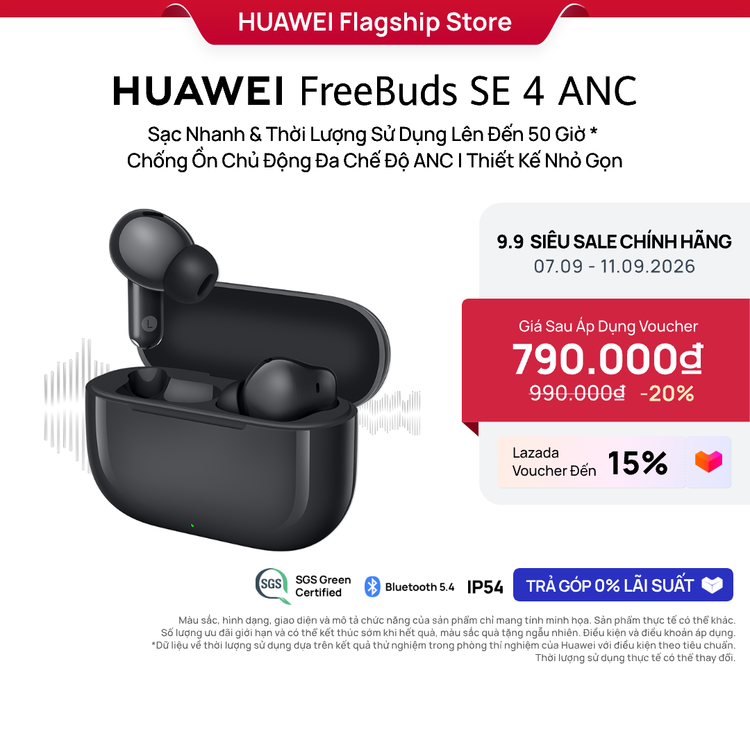 Tai Nghe Bluetooth HUAWEI FreeBuds SE 4 ANC | Sạc Nhanh & Thời Lượng Sử Dụng Lên Đến 50 Giờ | Chống Ồn Chủ Động Đa Chế Độ ANC | Thiết Kế Nhỏ Gọn