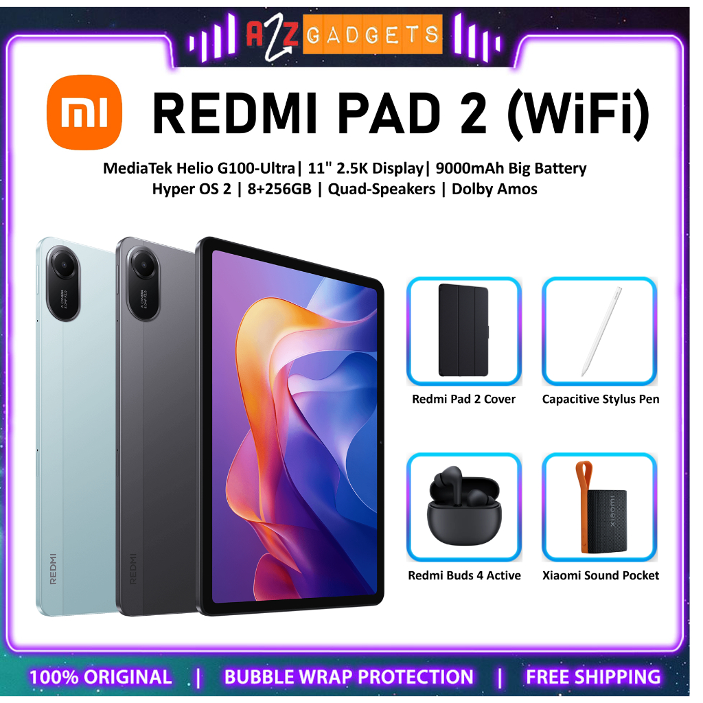 Redmi Pad 2 (4+128GB / 8+256GB) 11" 2.5K Display, Helio G100 Ultra,9000mAh Big Battery- 1 Year Warranty by Xiaomi Malays | Shopee Malaysia
