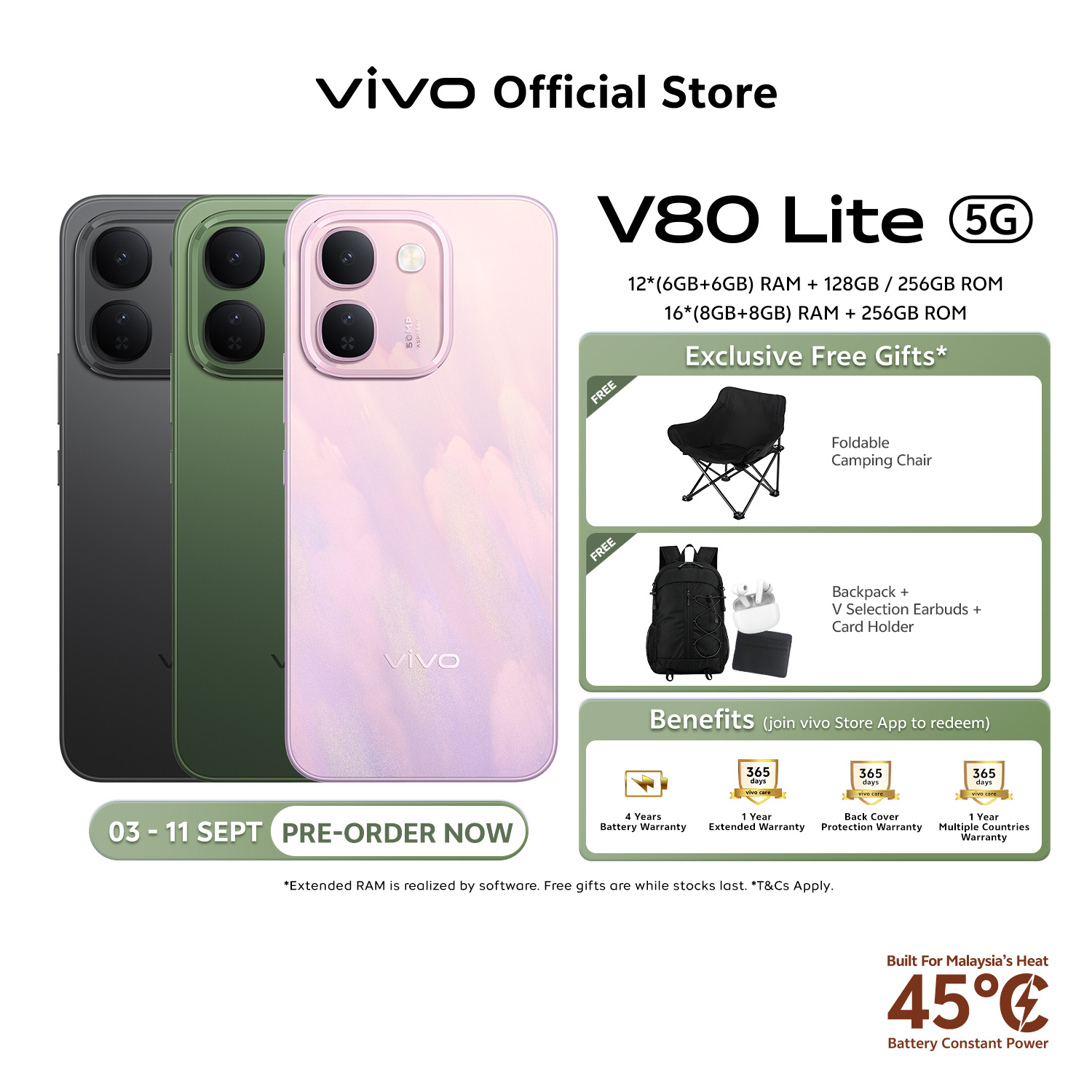vivo V80 Lite 5G 16*(8+8)GB + 256GB 10,000mAh SGS 5-Star Drop Resistance IP68 & IP69 Water Resistance | Shopee Malaysia