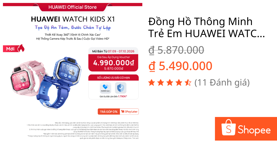 Đồng Hồ Thông Minh Trẻ Em HUAWEI WATCH KIDS X1 | Thiết Kế Xoay 360° | Định Vị Chính Xác Cao | Camera Kép | Gọi Video HD | Shopee Việt Nam
