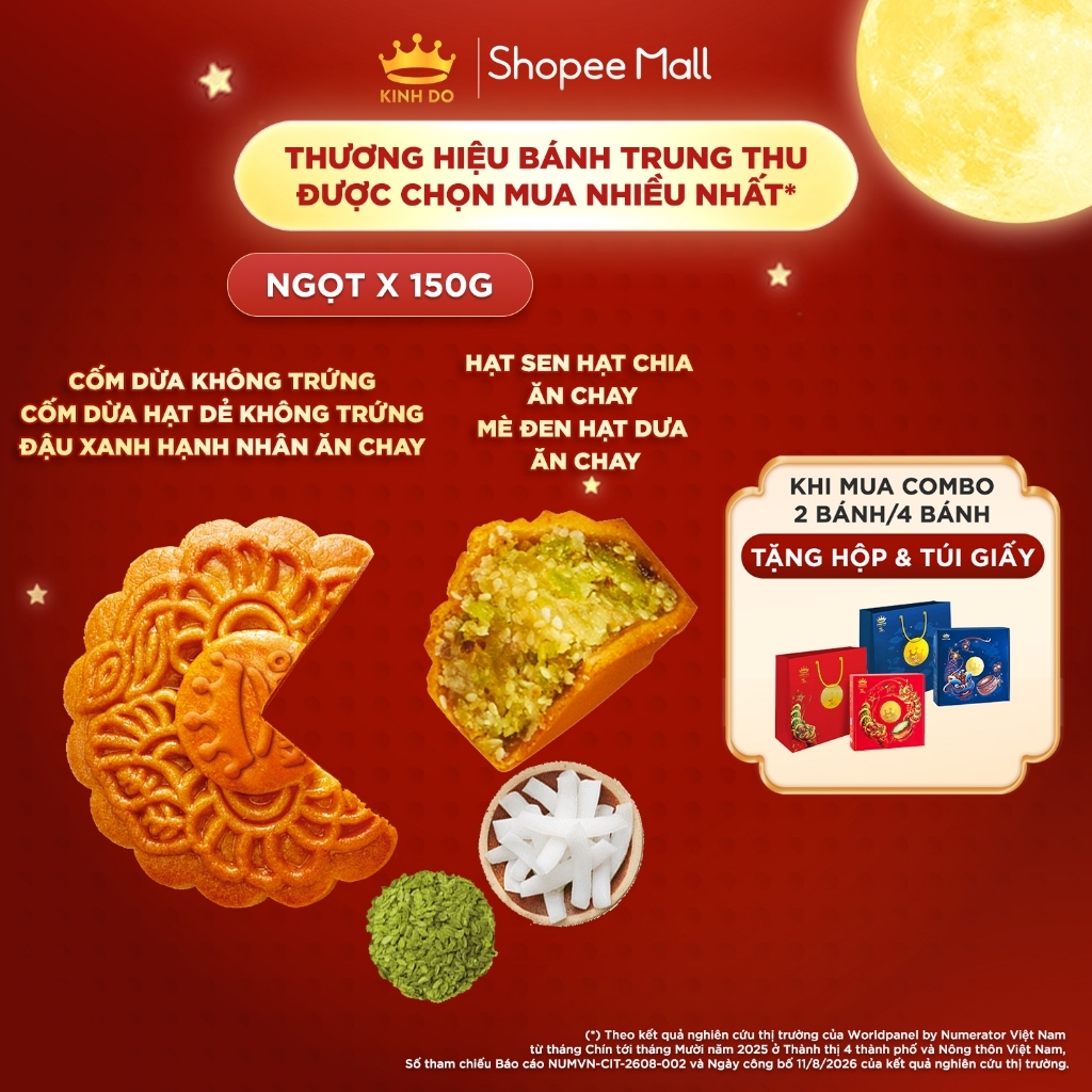 Bánh trung thu Kinh Đô - Bánh nướng nhân ngọt 0T 120g/150g (Cốm dừa/ ĐX hạnh nhân/ Hạt sen hạt chia/ Mè đen hạt dưa) | Shopee Việt Nam