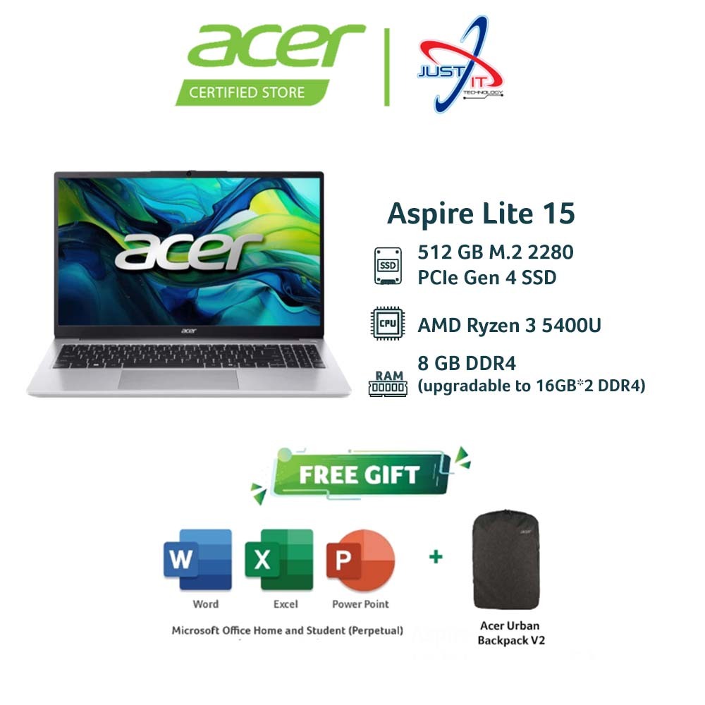 ACER ASPIRE LITE 15 AL15-46P-R8LD 15.6" LAPTOP ( R3-5400U 8GD4 512SSD / WIN11H / OFFICE OPI ) | Shopee Malaysia