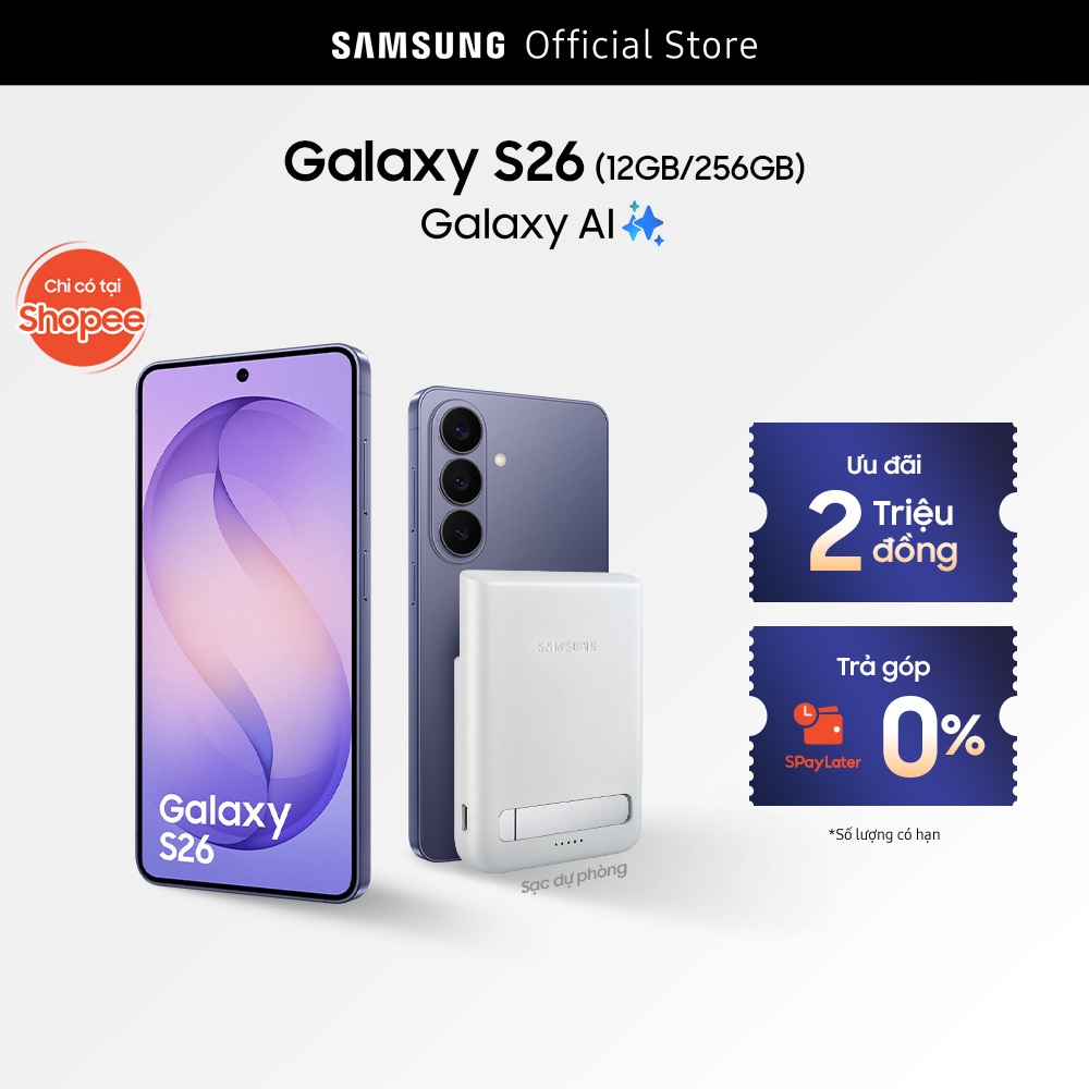 Điện thoại Samsung Galaxy S26, 12GB/256GB, Customized AP, AI Phone, Photo Assist, Creative Studio, 50MP Camera, 4300mAh | Shopee Việt Nam