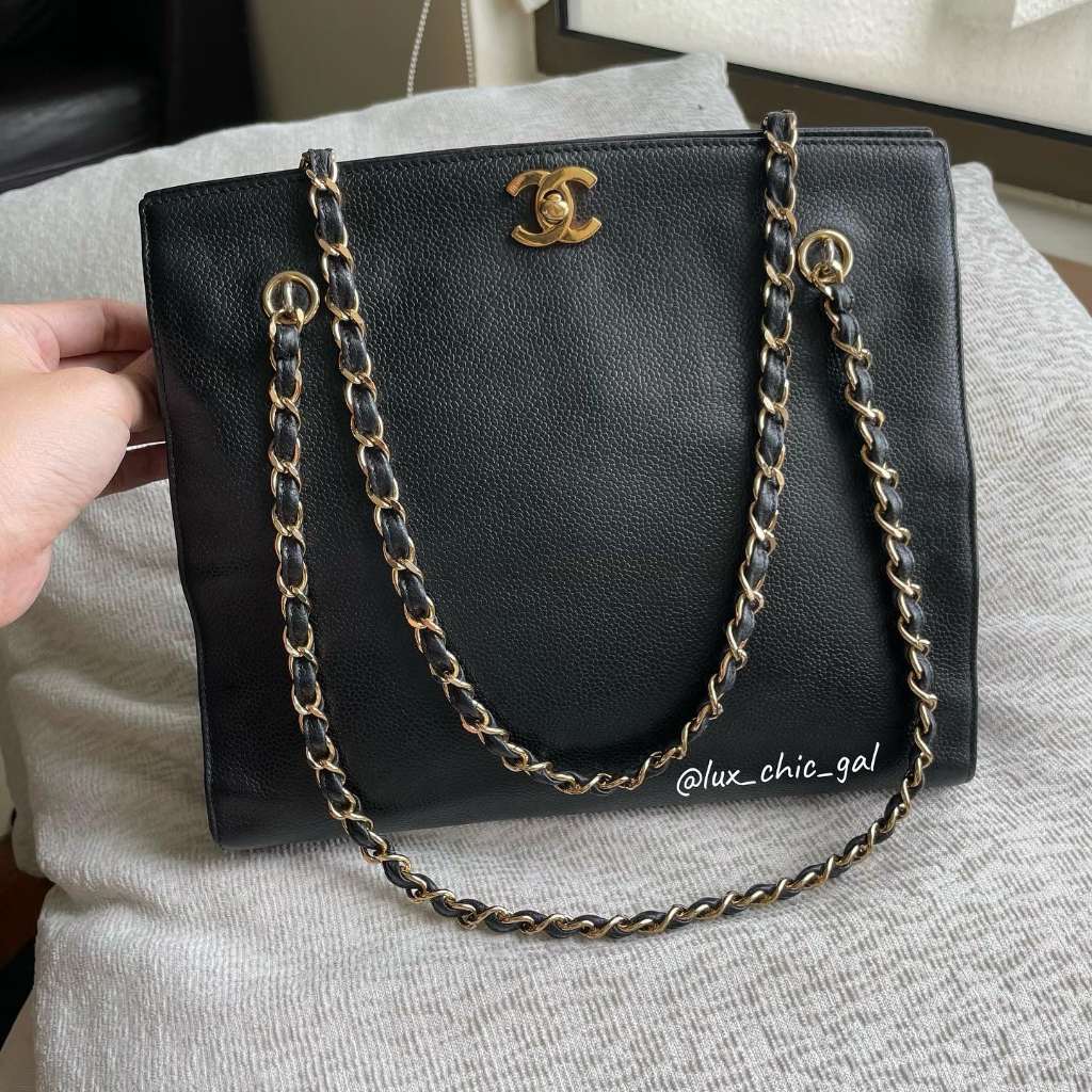 AUTHENTIC CHA NEL Caviar CC Turnlock Tote Bag 24k Gold Hardware ❤️ | Shopee Malaysia