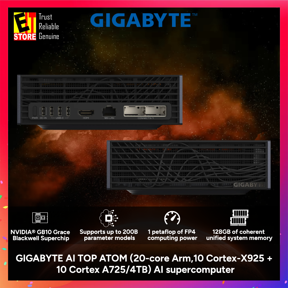GIGABYTE AI TOP ATOM (20-core Arm10 Cortex-X925 + 10 Cortex A725/NVIDIA Blackwell Architecture/128GB/1TB SSD/2TB SSD) AI supercomputer