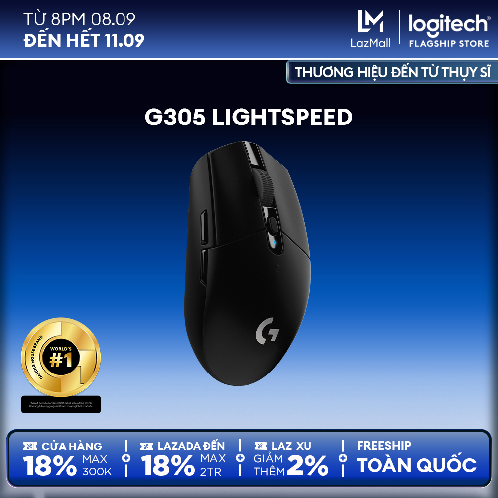 Chuột game không dây Logitech G G305 LIGHTSPEED - Hero 12K DPI Nhẹ 99g 6 nút lập trình Pin 250h