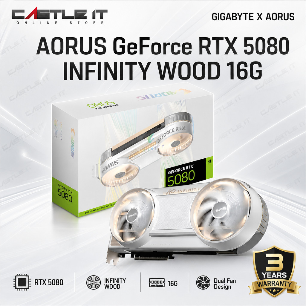 Gigabyte NVIDIA GeForce RTX 5080 AORUS Infinity Wood White 16GB GDDR7 Graphics Card