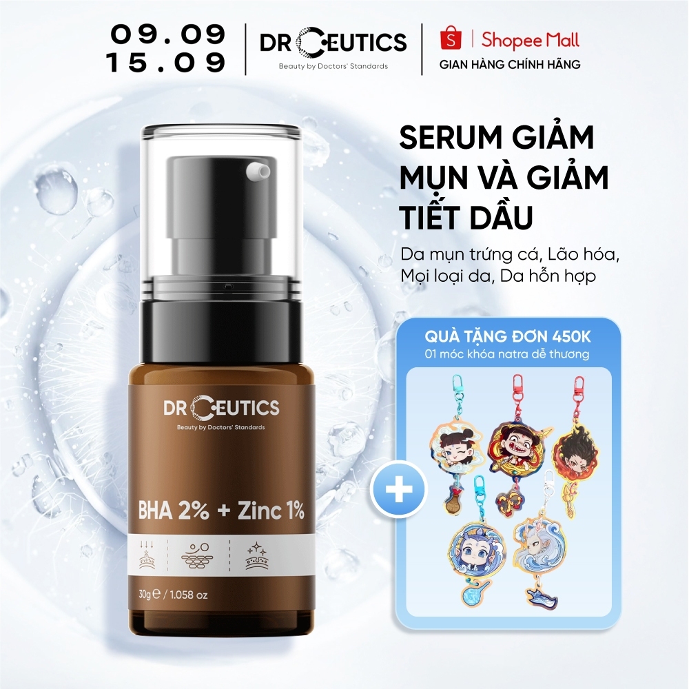 DRCEUTICS Serum Kẽm BHA 2% + Zinc PCA 1% DrCeutics giảm mụn và giảm tiết dầu 40g