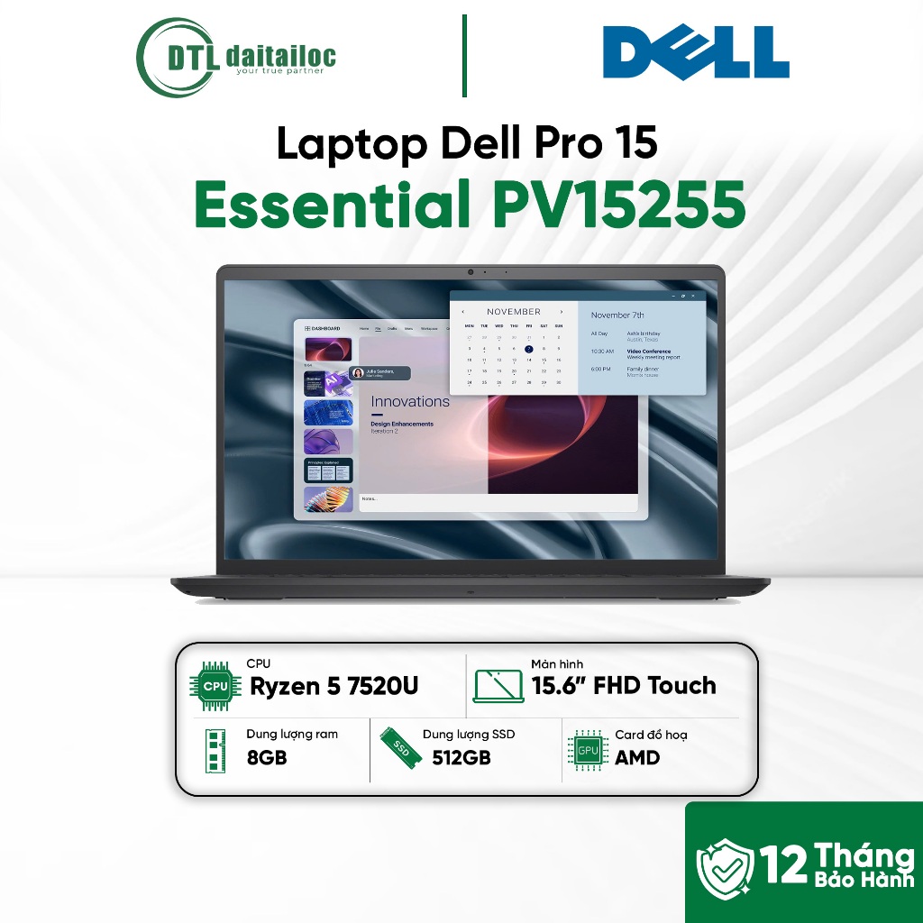 Laptop Dell Pro 15 Essential PV15255 Ryzen 5 7520U 8GB 512GB 15.6 FHD UBUNTU Black NK | Chính hãng | Bảo hành 12 tháng | Shopee Việt Nam