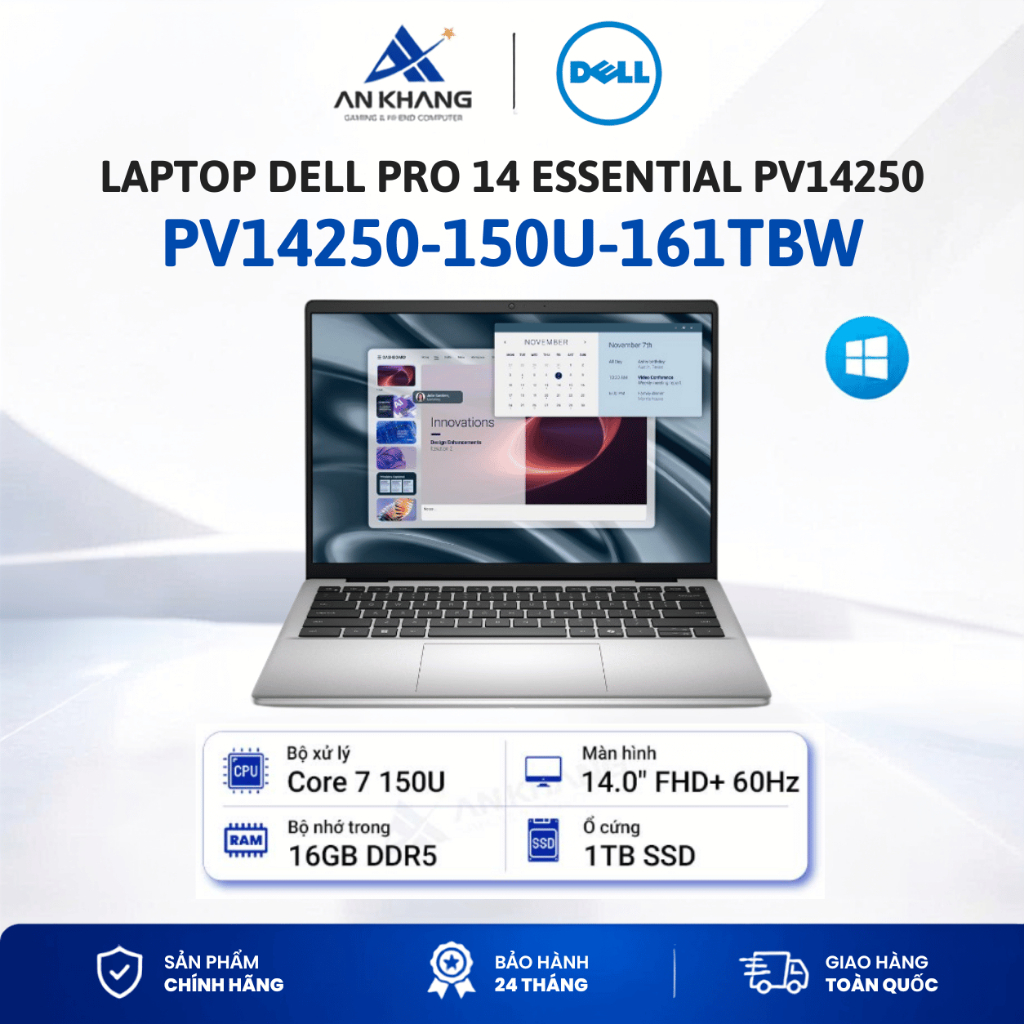 Laptop Dell Pro 14 Essential PV14250-150U-161TBW | Core 7 150U | RAM 16GB | SSD 1TB | 14" FHD+ WVA | Win 11 Home | Bạc | Shopee Việt Nam