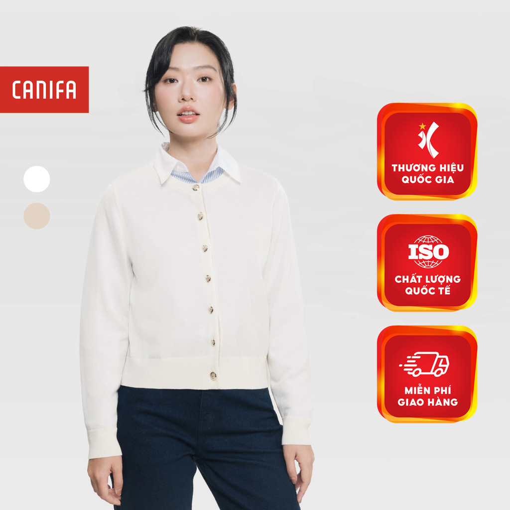 Áo len lông cừu dáng cardigan nữ CANIFA cổ tròn dài tay basic thu đông giữ ấm tốt 6TC25W004 | Shopee Việt Nam