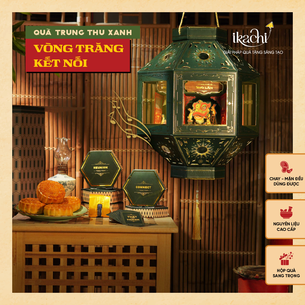 Hộp Quà Trung Thu Xanh IKACHI -Bộ Vòng Trăng Kết Nối- Set hộp quà 4 bánh kèm trà và boardgame,có loa bluetooth phát nhạc | Shopee Việt Nam