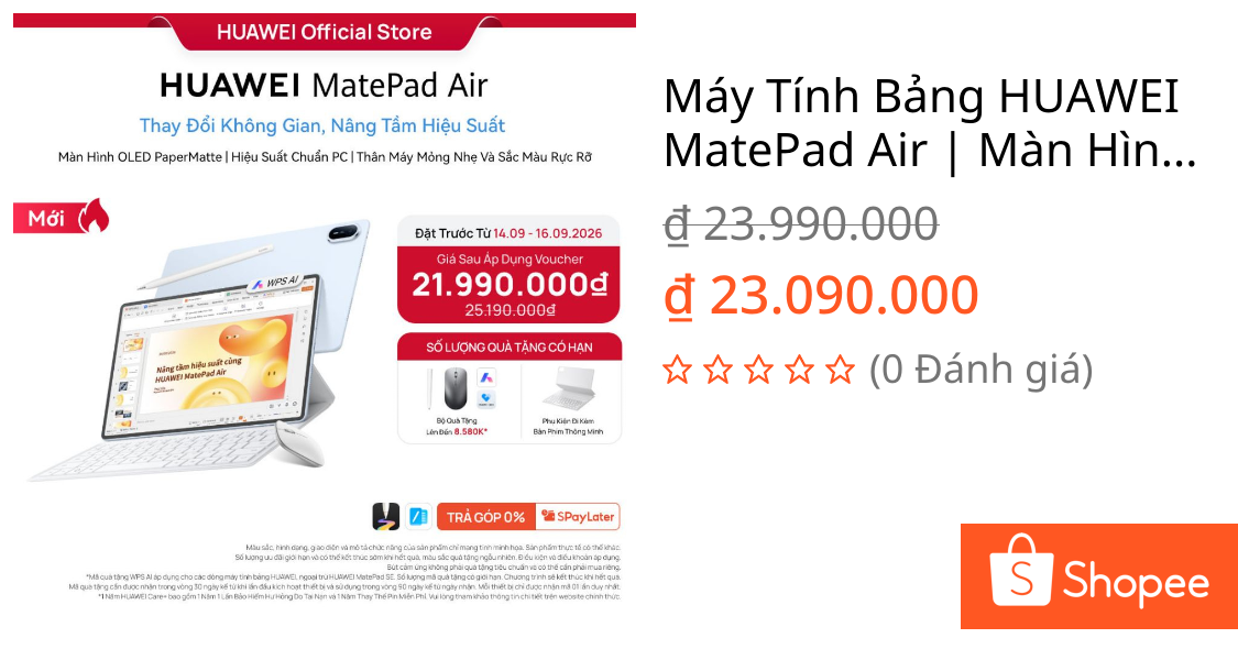 Máy Tính Bảng HUAWEI MatePad Air | Màn Hình OLED PaperMatte | Hiệu Suất Chuẩn PC | Thân Máy Mỏng Nhẹ Và Đa Dạng Màu Sắc | Shopee Việt Nam