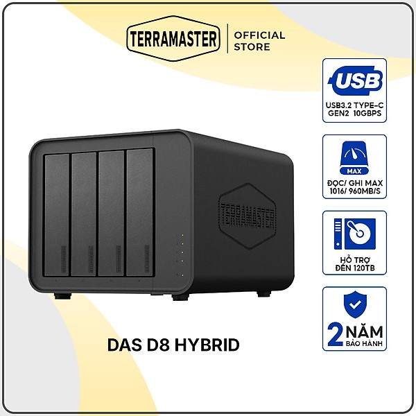 Thiết bị lưu trữ DAS TerraMaster D8 Hybrid (4-Bay HDD + 4-Slot SSD M.2) USB 3.2 Gen2 - Terra Master Official Store | Shopee Việt Nam