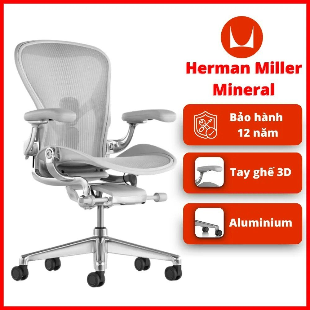 [Chính Hãng- Bảo Hành 12 Năm] Ghế Công Thái Học Herman Miller Aeron 2 chất liệu cao cấp, siêu êm ái, bảo vệ tối đa cột s | Shopee Việt Nam