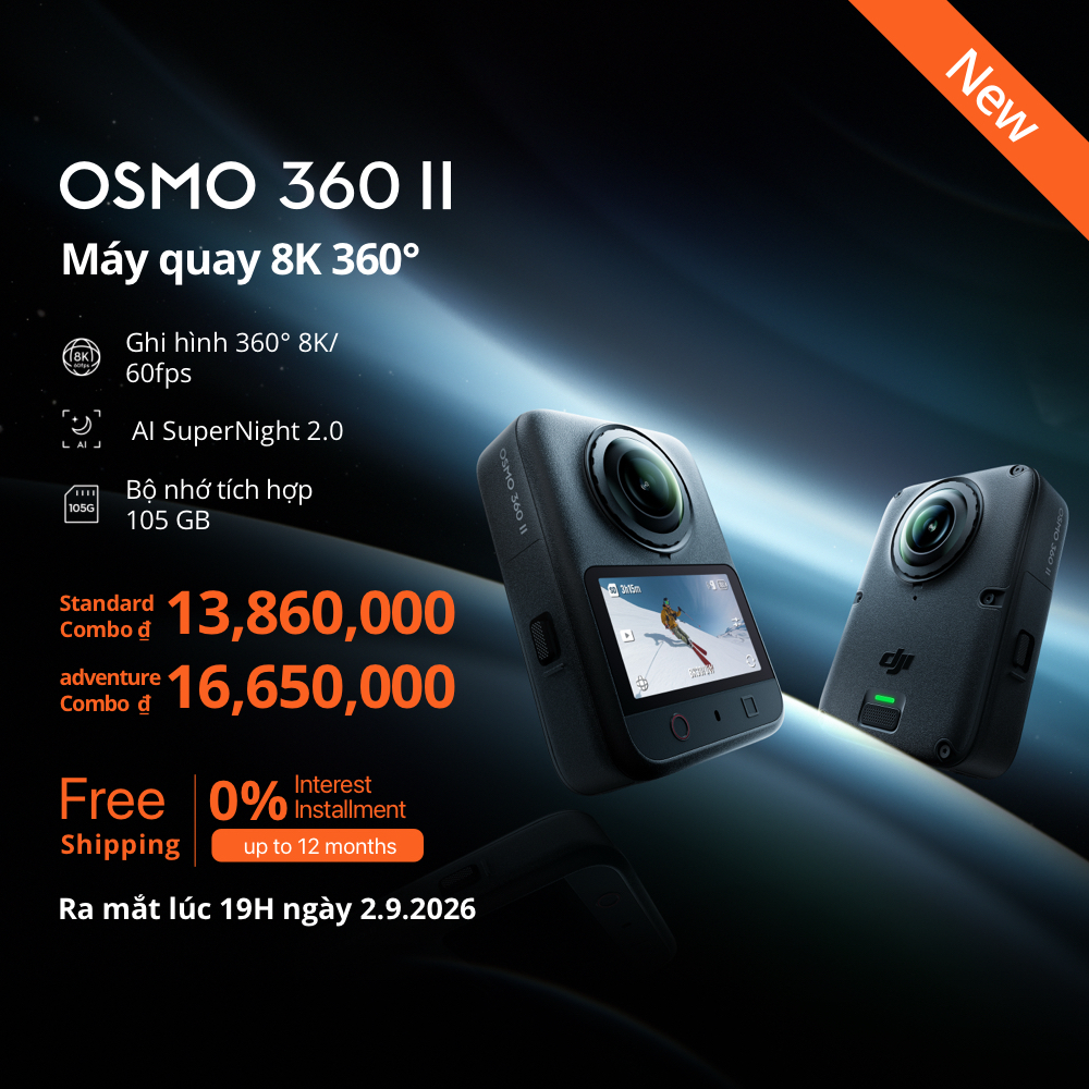 (Siêu phẩm mới) Camera DJI Osmo 360 II quay 8K 360 độ | AI Supernight 2.0 | Bộ nhớ trong 105GB | Ra mắt 2.9 (O360 Gen 2) | Shopee Việt Nam