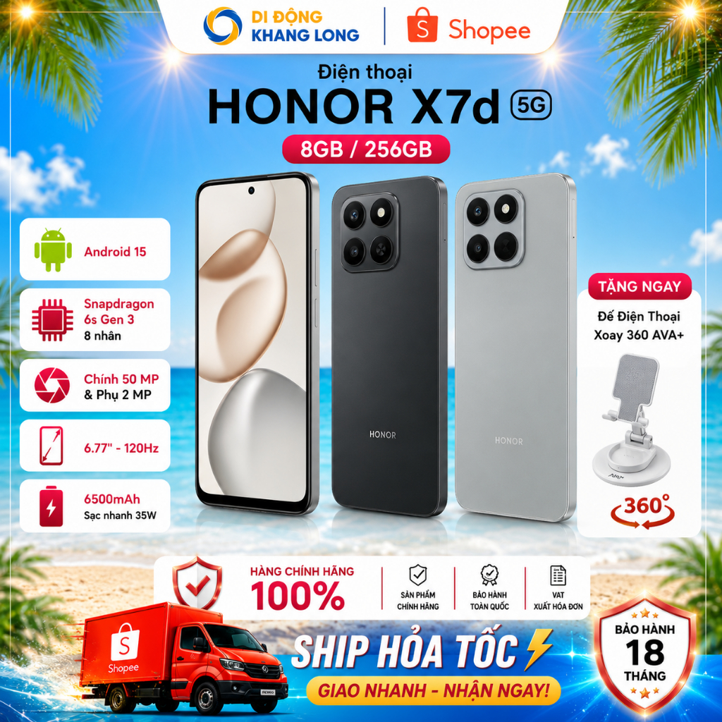 Điện thoại Honor X7d 5G 8GB/256GB - Tặng kèm đế xoay AVA+ | Shopee Việt Nam