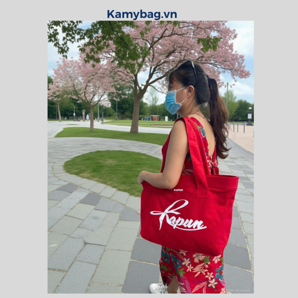Kamy_ Store Túi Tote Vải Bố Canvas Có Dây Kéo Đeo Vai Cỡ Vừa Kamy Tote, Có Túi Con Bên Trong, Màu Đỏ Trắng Sọc Xanh Đen