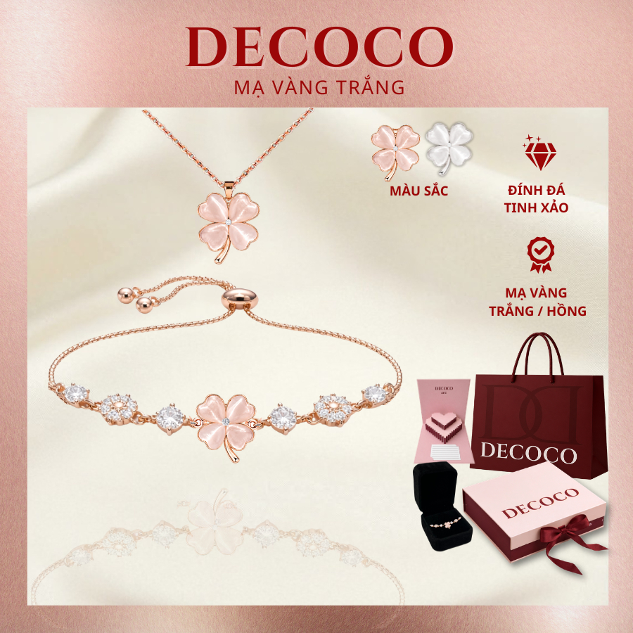 Set vòng cổ & vòng tay BLESS cỏ 4 lá hoa mai đính đá DECOCO ACC ( kèm Túi giấy + Hộp + Thiệp )