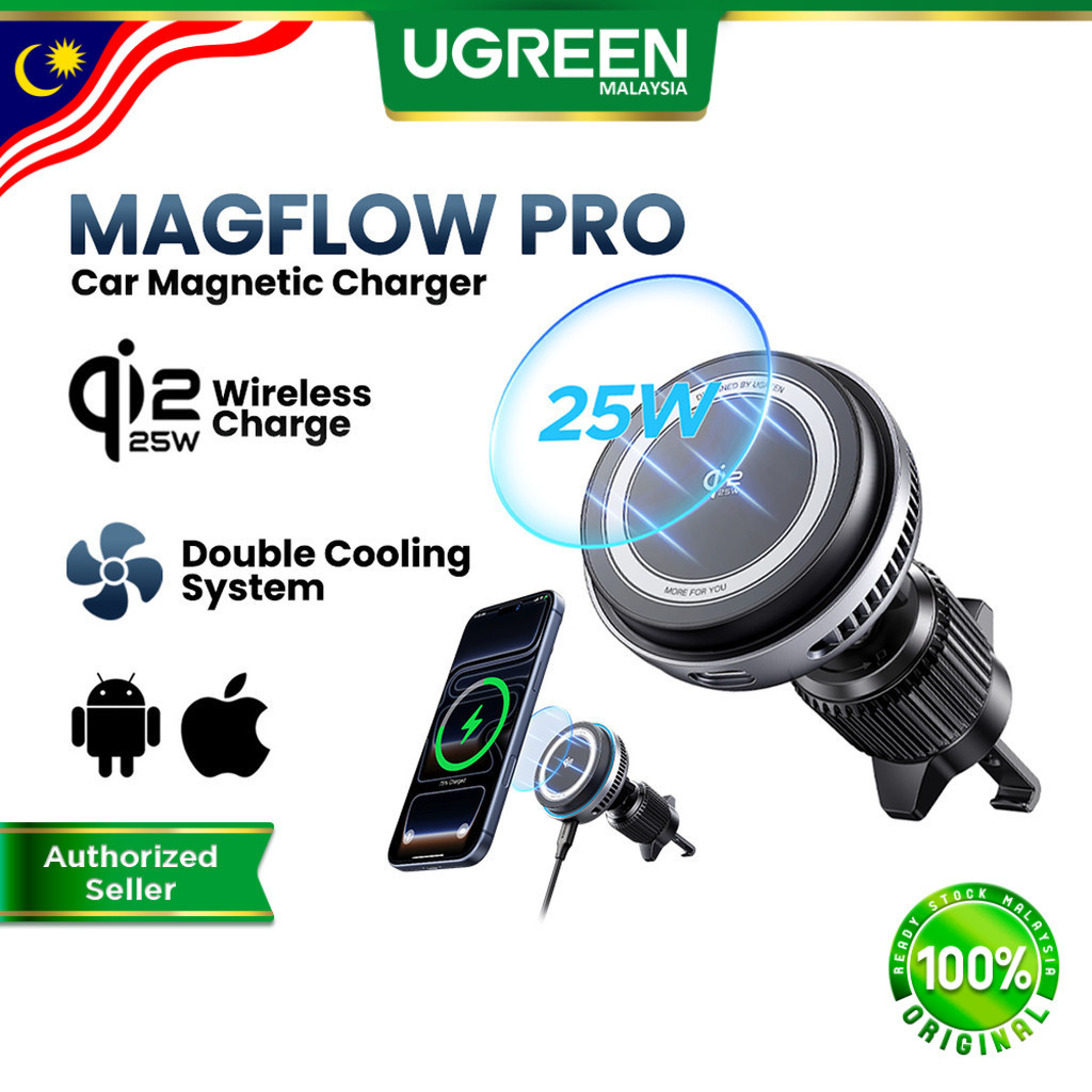 【Magflow Pro】UGREEN Qi2.2 25W Car Magnetic Wireless Charger Ice Cooling Air Vent Mount Magsafe Holder Fast Charge iPhone | Shopee Malaysia
