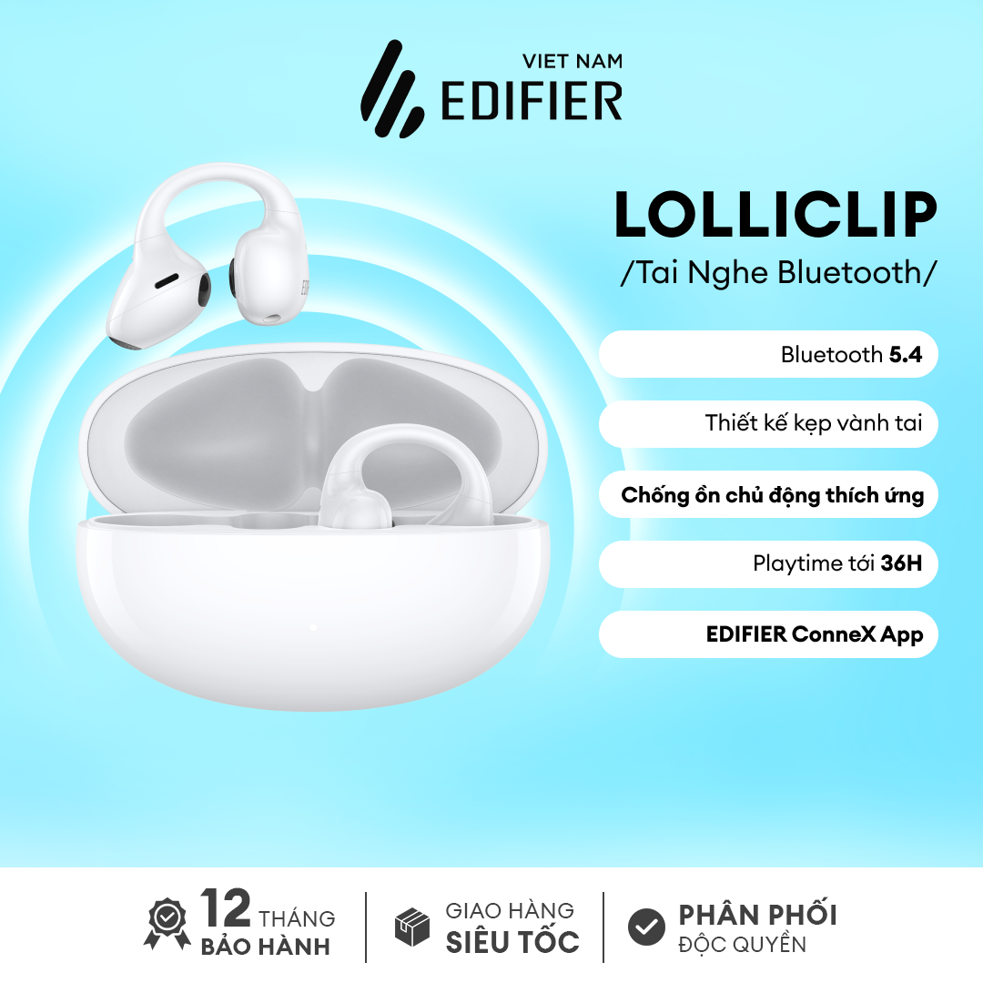 Tai Nghe Bluetooth 5.4 Edifier LolliClip | Thiết Kế Kẹp Vành Tai | Playtime tới 36h | Chống ồn chủ động | BH 15 Tháng