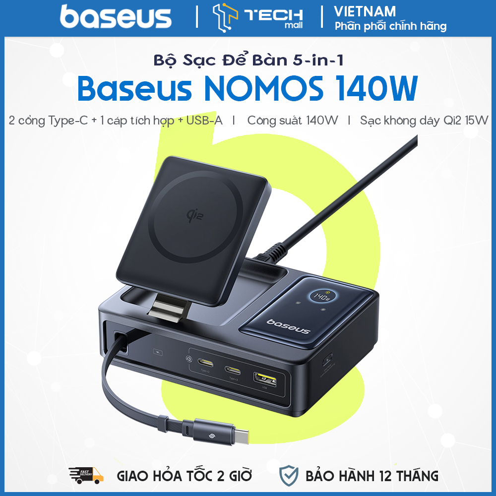 Trạm Sạc Để Bàn Baseus NOMOS 140W 5 In 1 Sạc Không Dây Qi2 Cáp Rút Tự Động Cao Cấp Bảo Hành 12 Tháng | Shopee Việt Nam