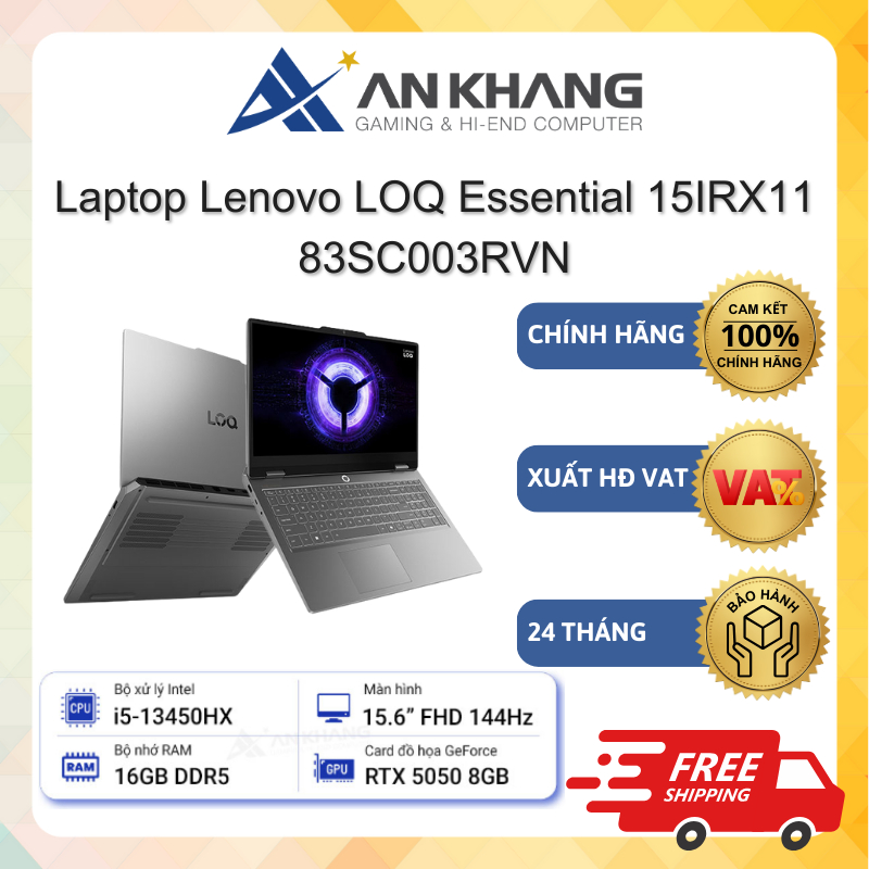 Laptop Lenovo LOQ Essential 15IRX11 83SC003RVN (i5-13450HX/16GD5/512GSSD/8G_RTX5050/15.6FHD144Hz/W11SL) Chính hãng BH24T | Shopee Việt Nam