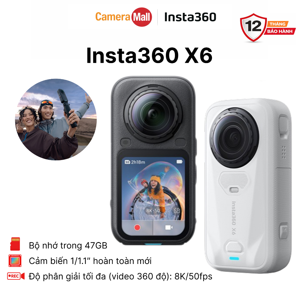 Insta360 X6 - Camera 360 Độ 8K50fps, Cảm Biến Kép 1/1.1”, Ảnh 120MP, Màn Hình OLED | Chính Hãng BH 12 Tháng | Shopee Việt Nam