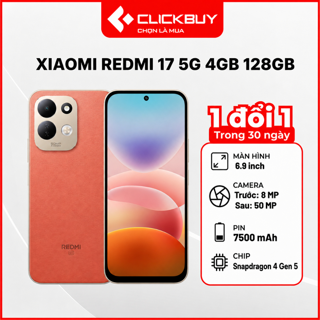 Điện Thoại Redmi 17 5G 4GB 128GB Pin 7500mAh Sạc Nhanh 45W Snapdragon 4 Gen 5 Chính Hãng | Shopee Việt Nam