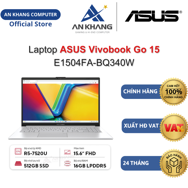 Laptop ASUS Vivobook Go 15 E1504FA-BQ340W (Ryzen 5 40/ 16GB/ 512GB SSD/ 15.6" FHD/ Win 11) Chính hãng BH 24 Tháng | Shopee Việt Nam