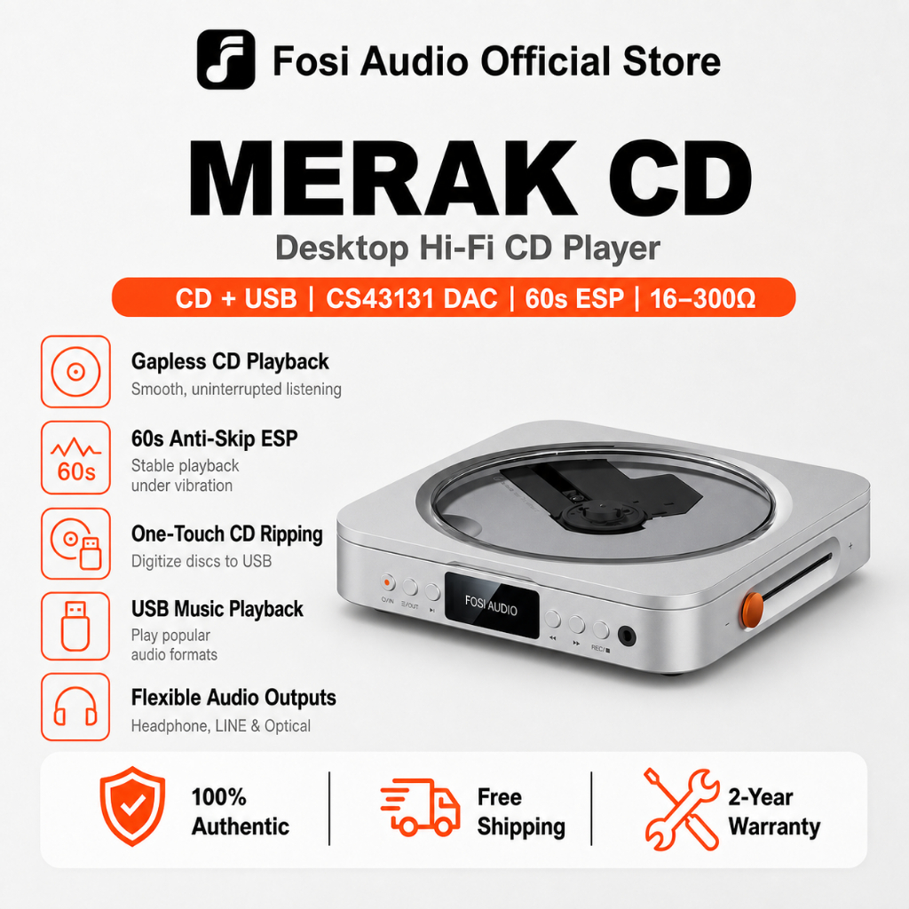 Fosi Audio Merak Đầu CD HiFi Để Bàn Di Động, Hỗ Trợ Rip CD Qua USB, Điều Khiển Từ Xa, Màn Hình OLED, USB‑A, Jack Tai Nghe 3.5mm, LINE, Optical, Trigger 12V, DC 5V/2A | Shopee Việt Nam