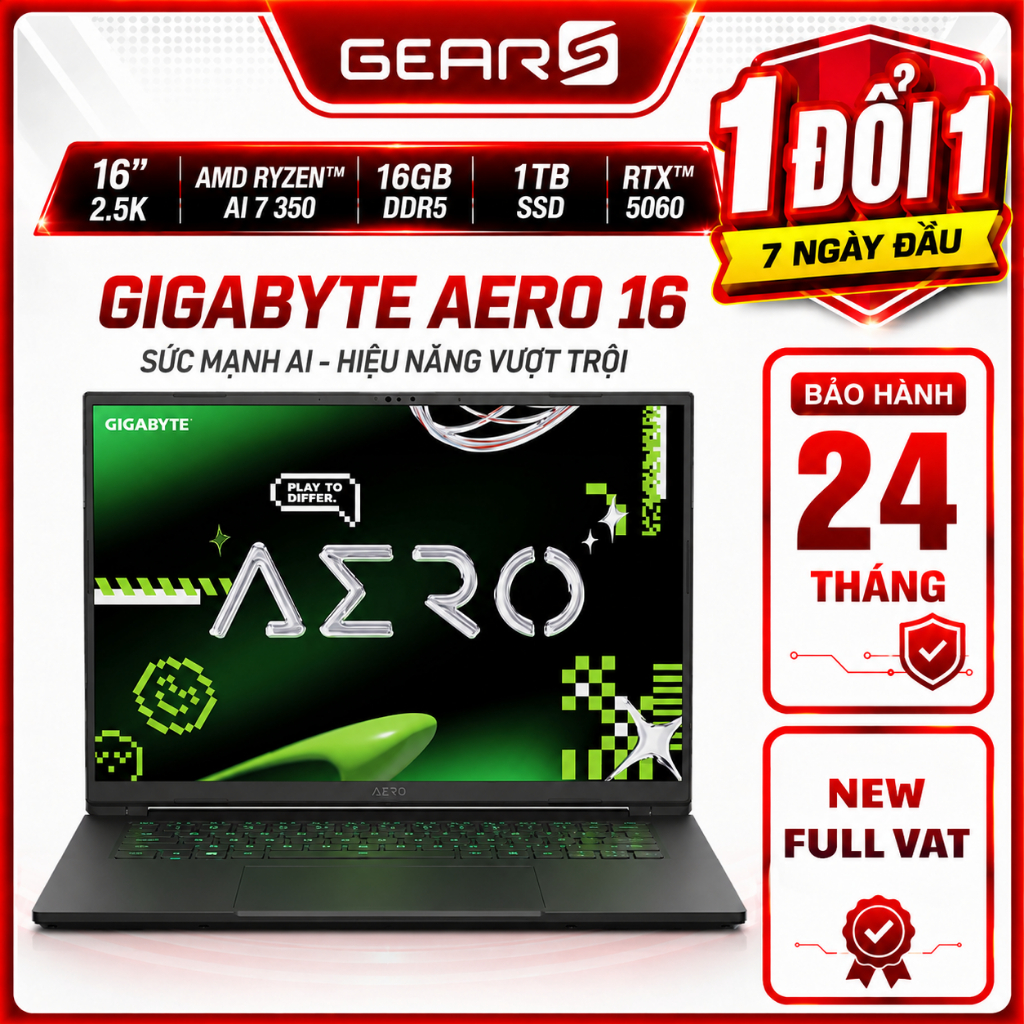 Laptop GIGABYTE AERO X16- Ryzen AI 7 350/16GB/1TB/16“ WQXGA 165Hz/RTX5060 8GB/Win11 - Bảo hành 24 | Shopee Việt Nam