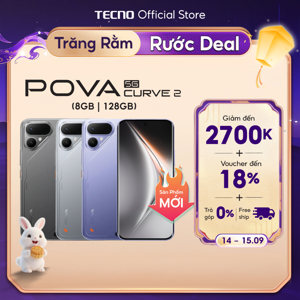 Điện thoại TECNO POVA Curve 2 5G (8+8)GB/128GB - Siêu Pin 8000mAh | Siêu Mỏng | Màn cong AMOLED 144Hz | Dimensity 7100 | Shopee Việt Nam