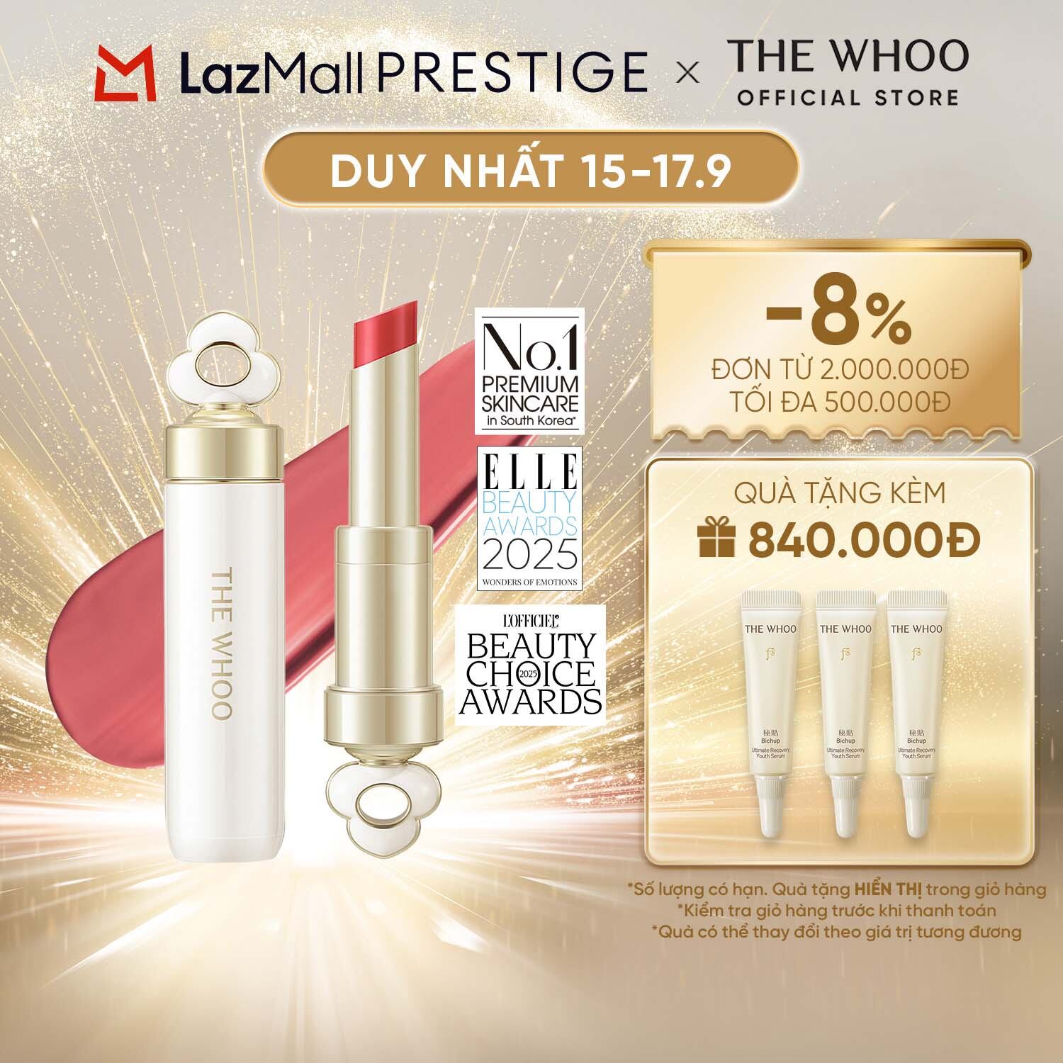 [THE WHOO OFFICIAL] Son dưỡng môi có màu giàu dưỡng chất The Whoo Essential Lip Glow Balm 3.3gr