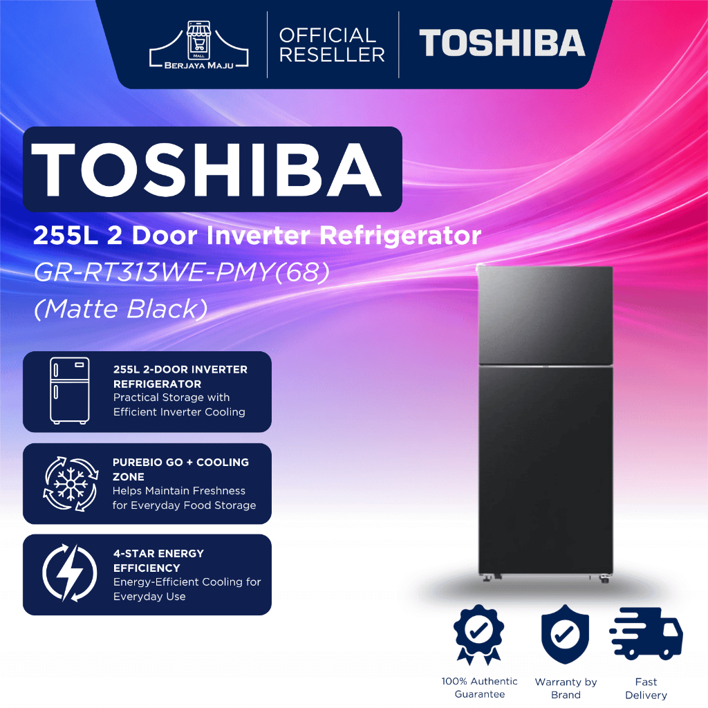 Toshiba 255L 2 Door Inverter Refrigerator GR-RT313WE-PMY(68) (Matte Black) | inverter refrigerator frost free energy sav | Shopee Malaysia