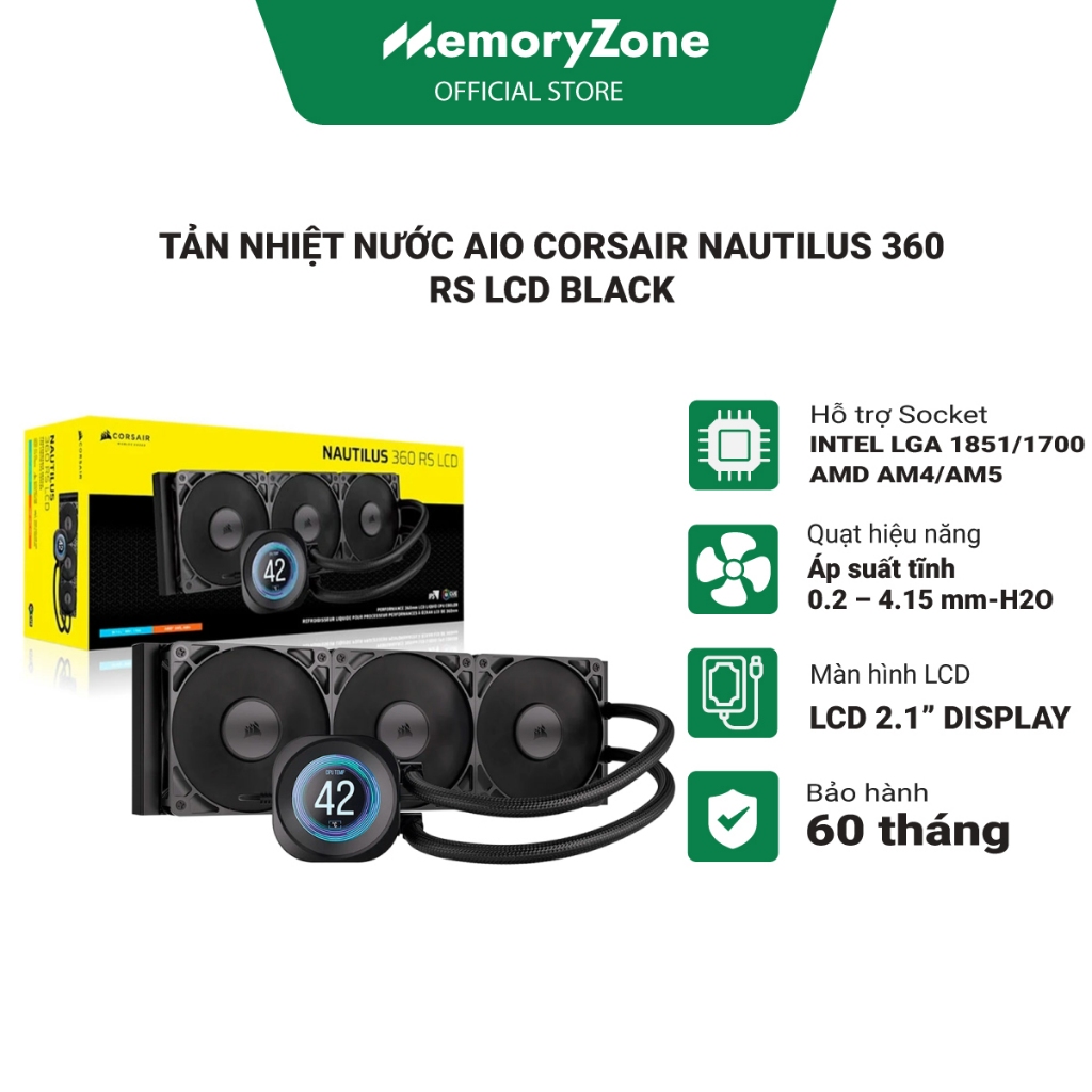 Tản nhiệt nước AIO Corsair NAUTILUS 360 RS LCD - Bảo hành 60 tháng chính hãng | Shopee Việt Nam