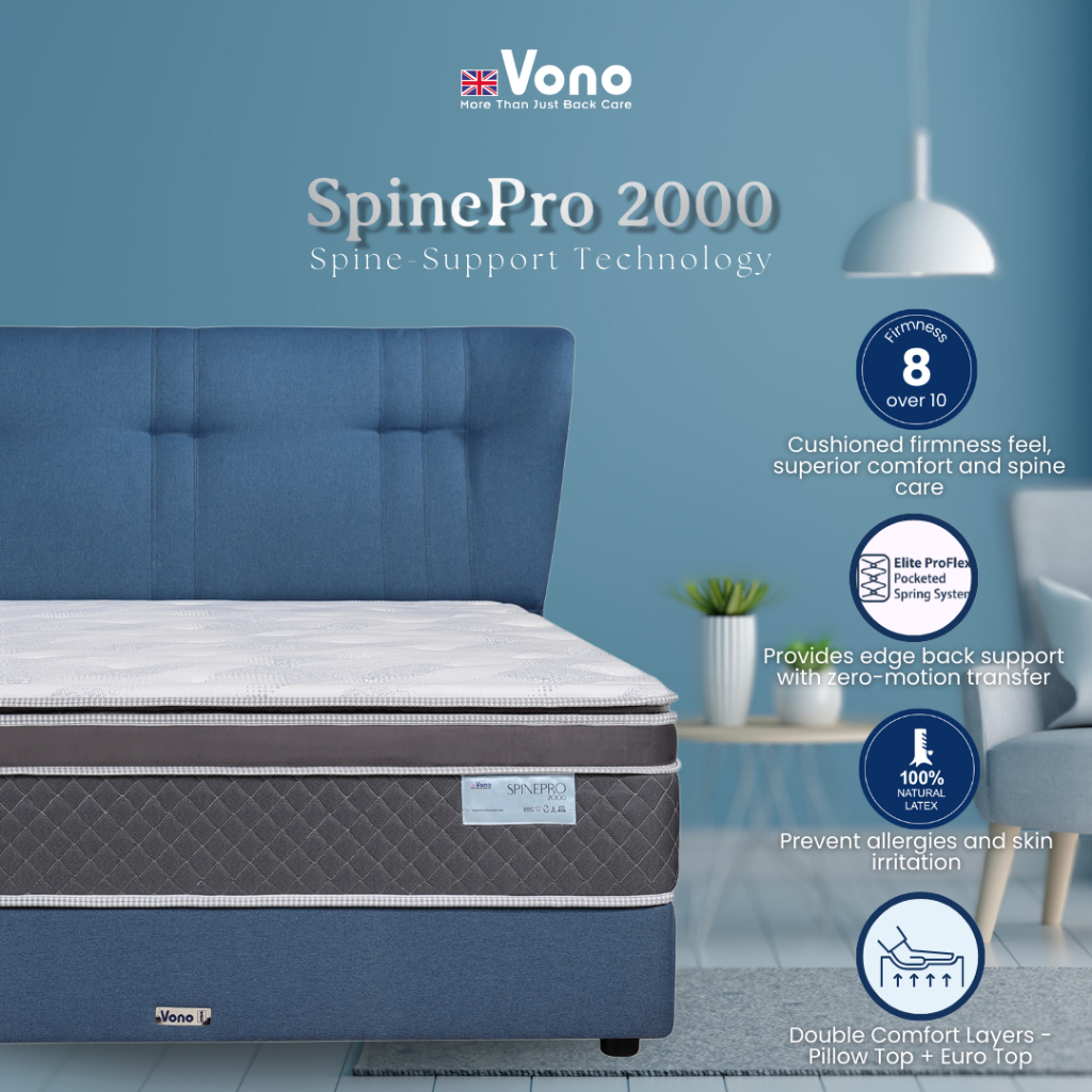 Vono SpinePro 2000 Mattress (Tilam Vono) | 15 years Warranty | Pocketed Spring | 100% Natural Latex | Best Spine Support | Shopee Malaysia