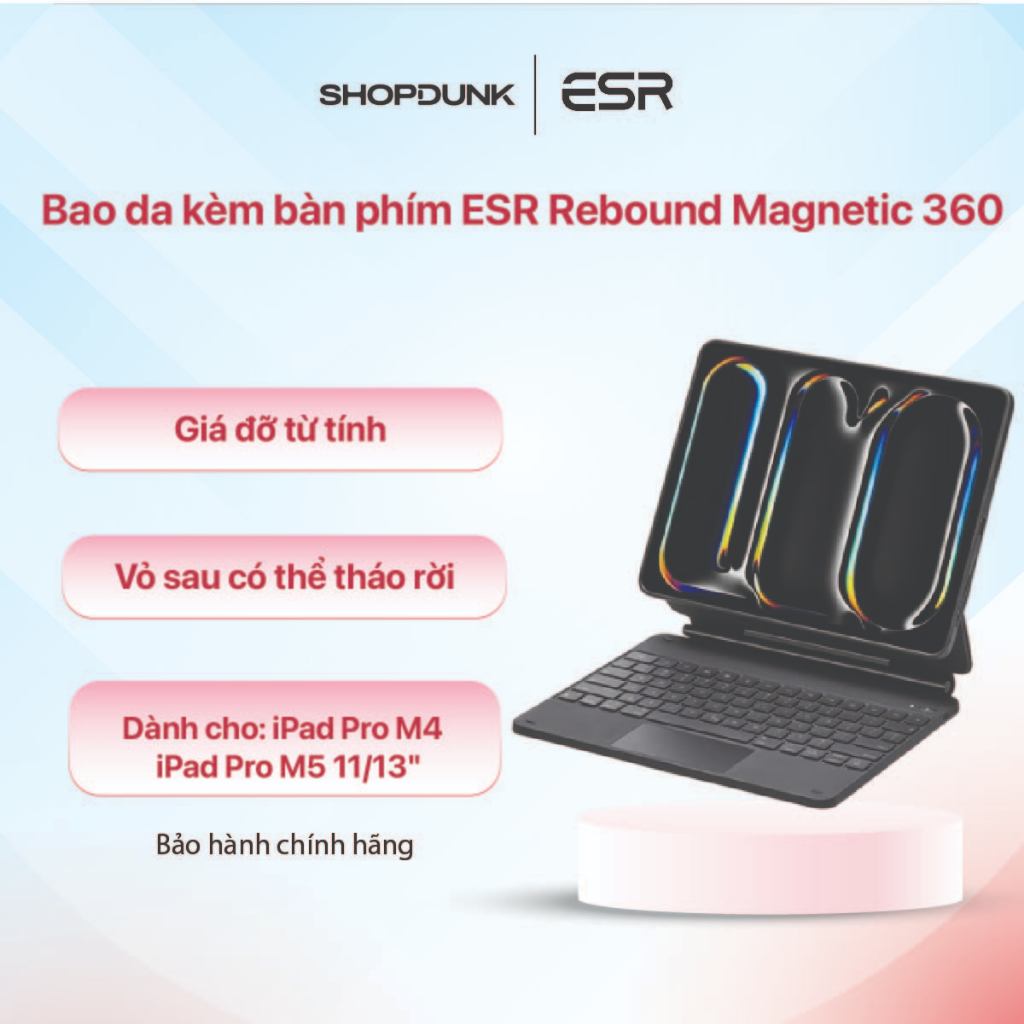 Bao da kèm bàn phím ESR Rebound Magnetic 360 dành cho iPad Pro M4 & iPad Pro M5 11/13" - Màu đen | Shopee Việt Nam