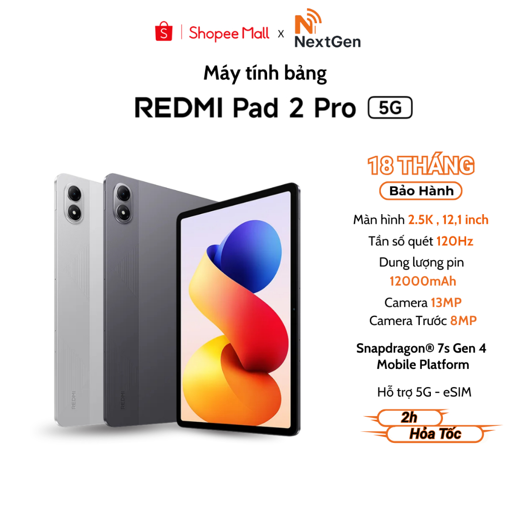 Máy Tính Bảng Xiaomi Redmi Pad 2 PRO 5G eSIM 6/128GB - Bản Quốc Tế - Bảo Hành 18 Tháng | Shopee Việt Nam