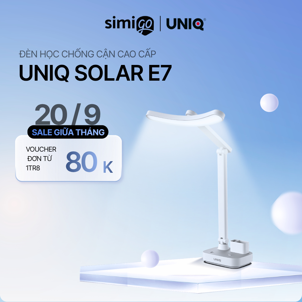 Đèn học để bàn chống cận thị UNIQ Solar E7 đèn học tích điện bàn làm việc đọc sách LED bảo vệ mắt cho bé sạc pin | Shopee Việt Nam