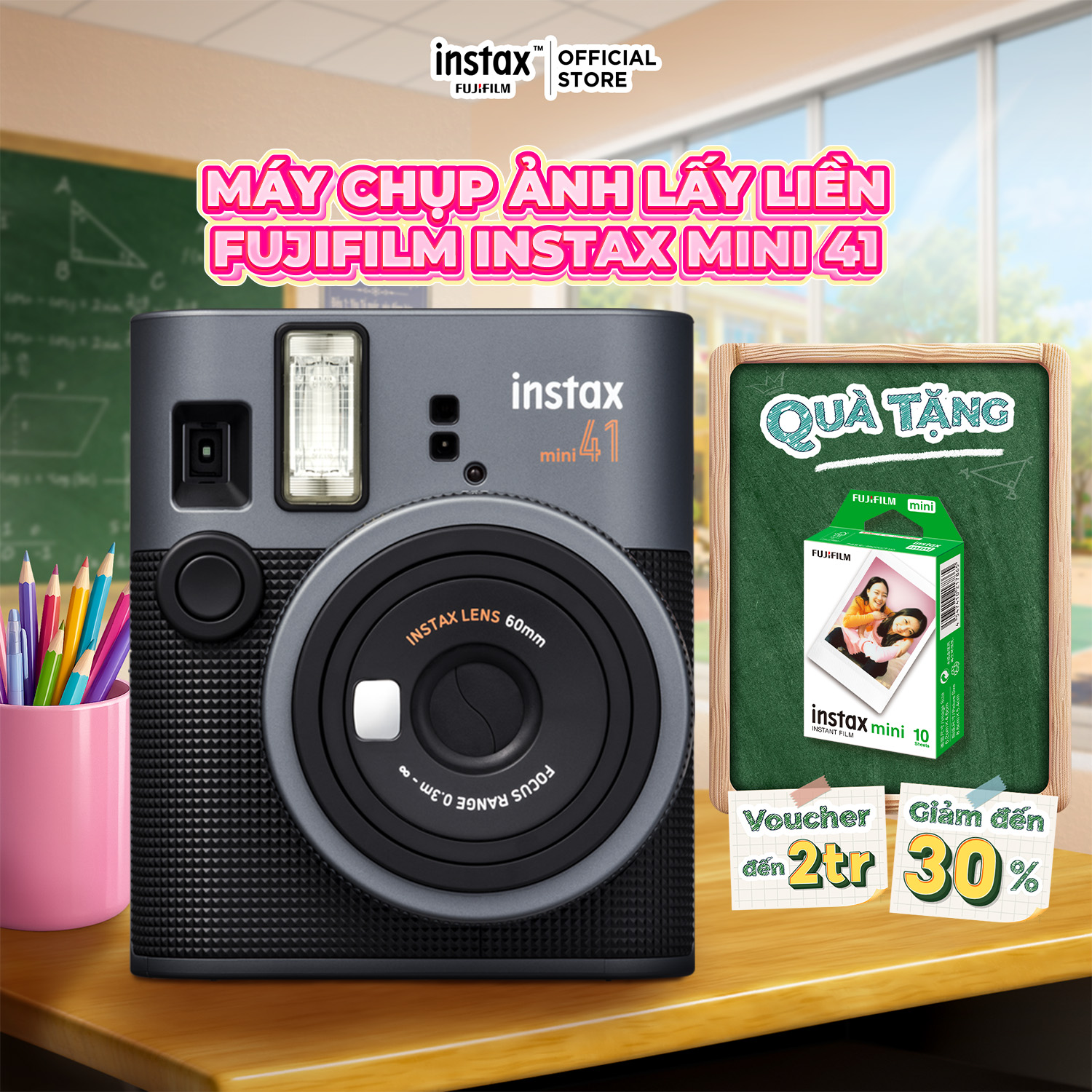 Máy Ảnh Chụp Lấy Liền Fujifilm Instax Mini 41 - Bảo Hành 12 Tháng (Máy Lẻ - Không Kèm Film)