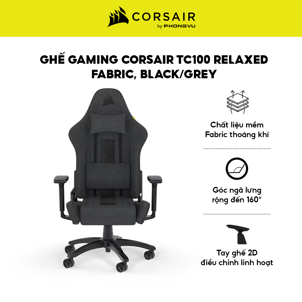 Ghế Gaming Corsair TC100 RELAXED - Thiết Kế Công Thái Học, Vải Thoáng Khí/Da PU - Bảo Hành 24 Tháng | Shopee Việt Nam